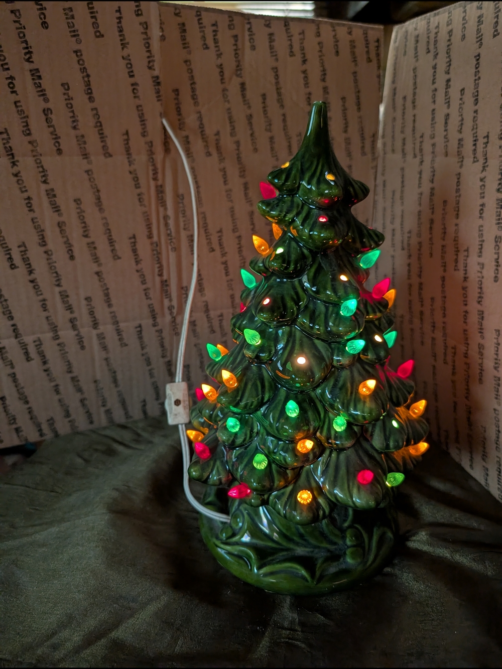 Ceramic Light-Up Christmas Tree Holiday Decor - Green